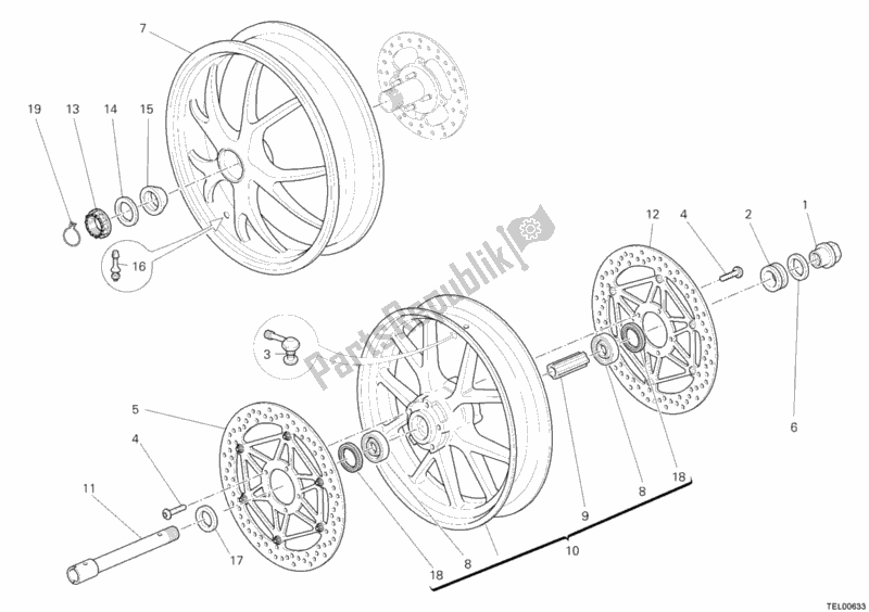 Tutte le parti per il Ruote del Ducati Streetfighter S USA 1100 2010